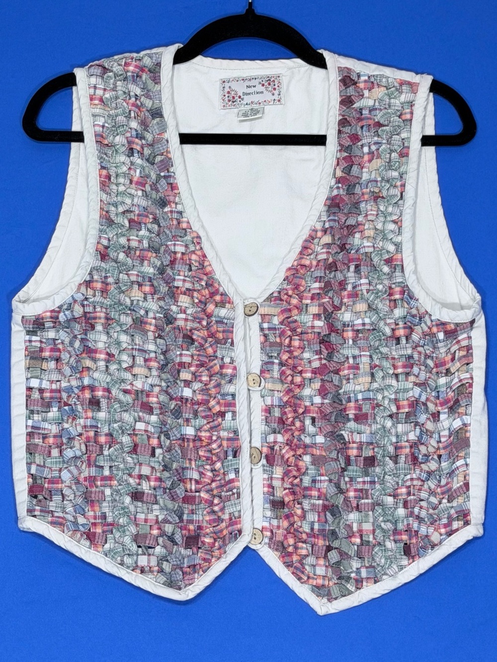🌼 Vintage 100% COTTON New Direction Woven Plaid Ribbon Vest Cotton Size S